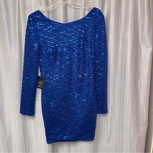 Charlotte Russe Royal Blue Sequin Long Sleeve Dress with zip back size M